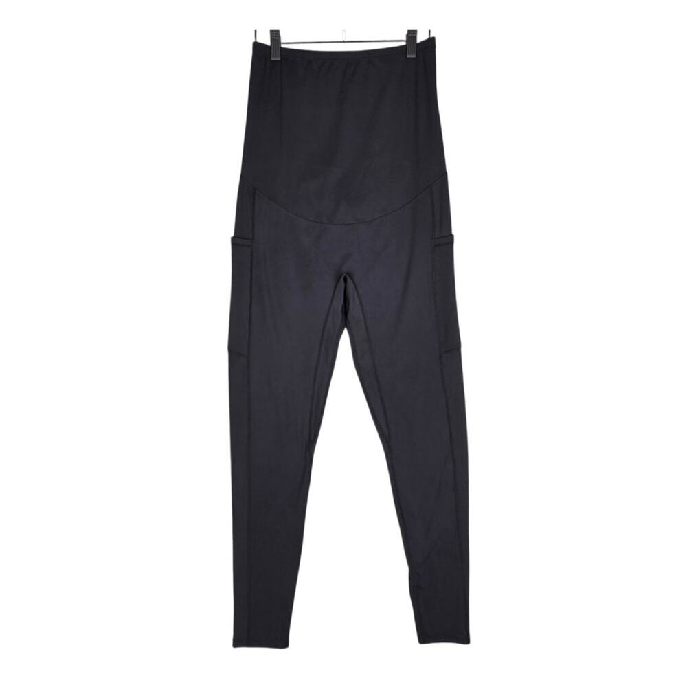 POSHDIVAH BLACK MATERNITY STRETCH FIT LEGGINGS  – SIZE L – OVER‑BELLY HIGH-RISE
